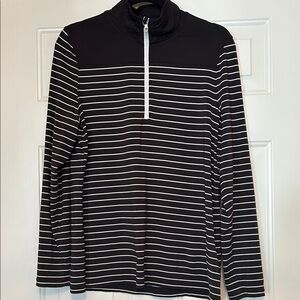 FootJoy Men’s Black  & White Striped Quarter-Zip Pullover LG Golf Casual
